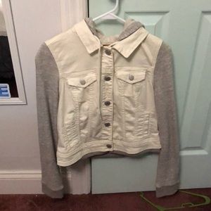 Hooded White Denim Sweatshirt Jacket